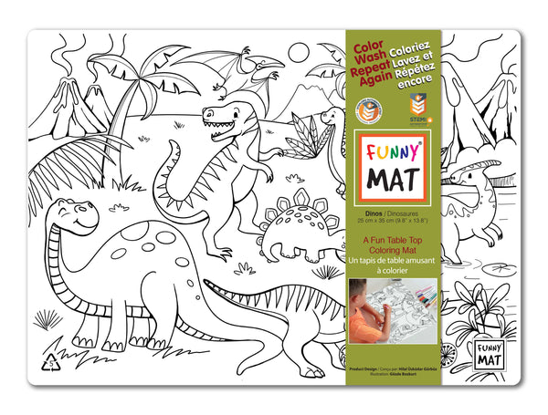 Table top coloring mat, compact size, dinos