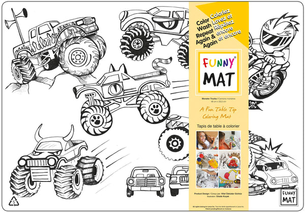 Table top coloring mat, monster trucks