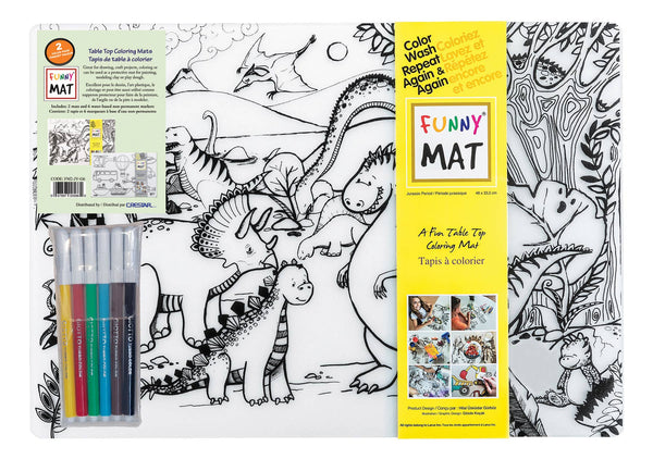 Table Top Coloring Mat, 2 pk & 6 markers, jurassic vehicles