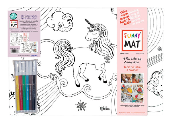 Table Top Coloring Mat, 2 pk & 6 markers, unicorn mermaid