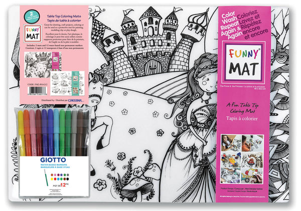 Table Top Coloring Mat, 2 pk & 12 markers, princess owls