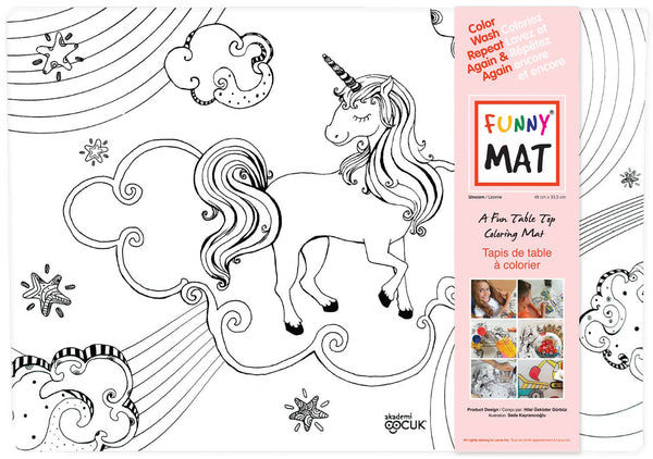 Table top coloring mat, unicorn, white