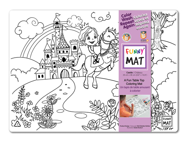 Table top coloring mat, compact size, castle