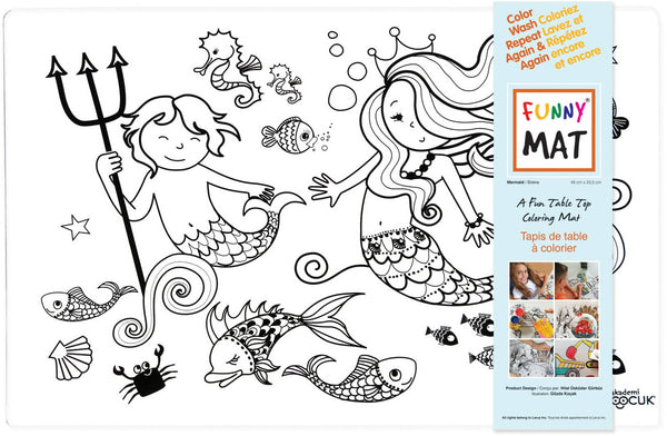 Table top coloring mat, mermaid, white