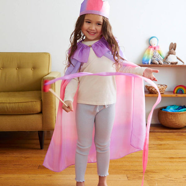 Pink & Purple Silk & Wood Streamer - Wand For Pretend Play